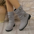 thumbnail image 1 of Wowcloth Mid-Calf Boots for Women – Fashionable Buckle Strap, Chunky Heel & Solid Color Round Toe Casual Stylish Ankle Boots for Autumn Winter Outfits, 1 of 9