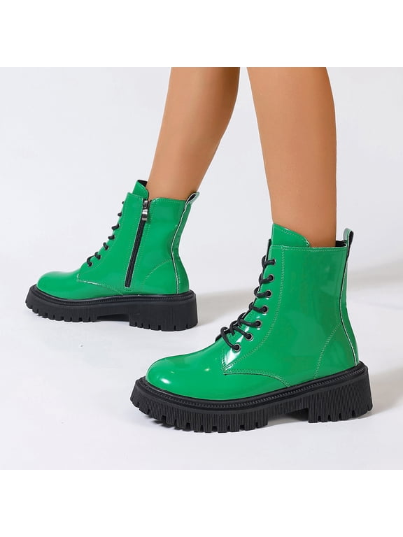 Mid-Calf Boots for Women – Fashionable Lace-Up Casual Wear with Sweet & Edgy Style, Solid Color Design & Chunky Heel for Autumn Winter Trends