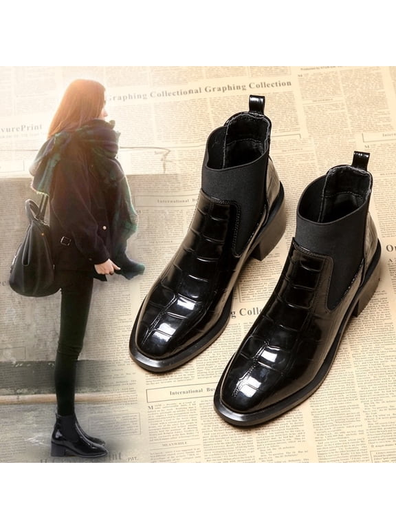 Patent Leather Boots for Women – Easy Slip-On Design with British-Inspired Style for Casual Outings