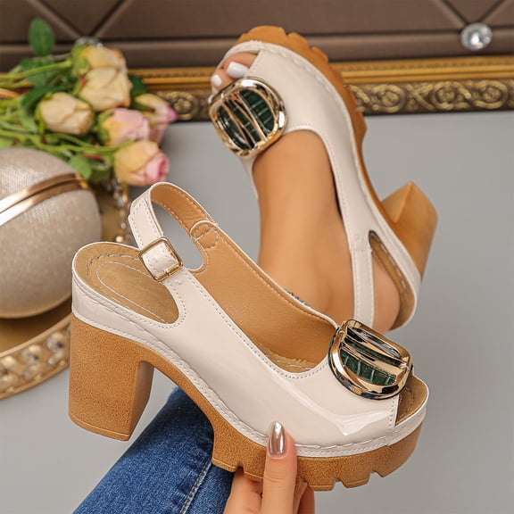 Wowcloth Peep Toe Platform Sandals for Women – Fashion Casual Chunky Heel with Solid Color, Ideal for Summer Casual Wear