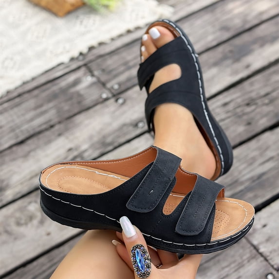 Wowcloth Peep Toe Wedge Sandals for Women – Fashionable Slide with Solid Color Design, Suitable for Casual Outfits & Outdoor Activities