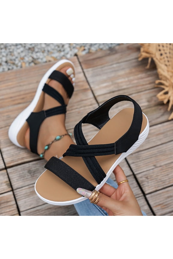 Plus Size Women's Beach Wedge Sandals – Comfortable Elastic Strap Slip-On with Soft Sole and Thick Platform for Casual Fashion and Spring Summer