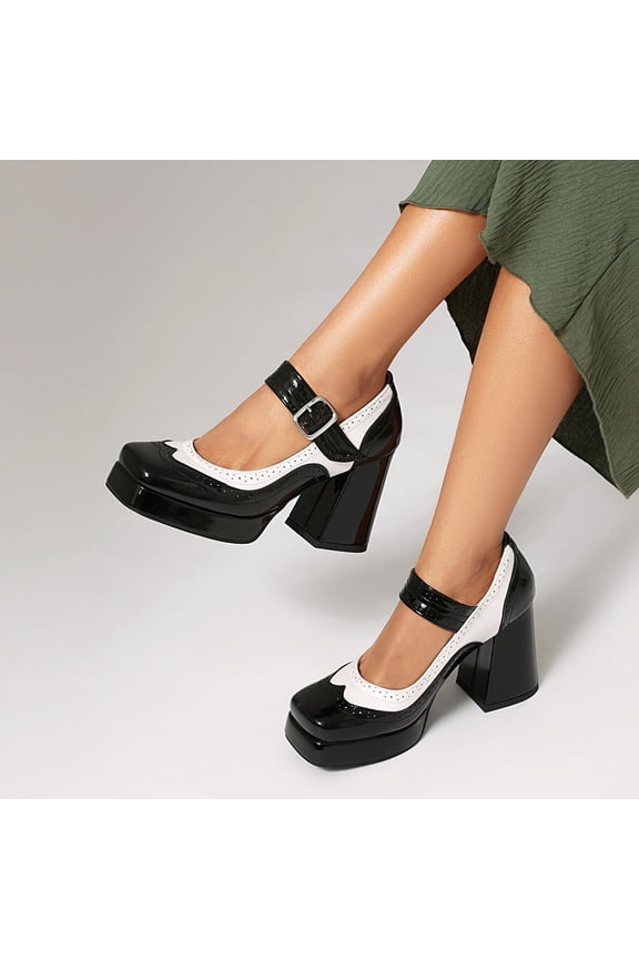 Plus Size Women's Square Toe Platform High Heels – Comfortable Color-Blocking Design for Versatile Casual and Party Wear