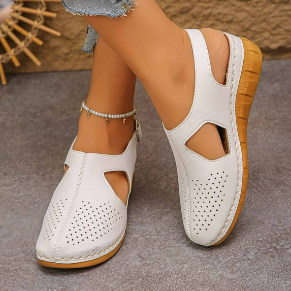 Wowcloth Plus Size Women's Wedge Sandals – with Buckle Fastening, Thick Platform Sole and Closed Round Toe in Solid Color for Spring Summer Beach and Casual Wear