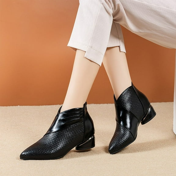 Wowcloth Pointed Toe Ankle Boots for Women – Rear Zipper & Chunky Heel Slip-On for Fashionable Everyday Wear & Outfit Versatility