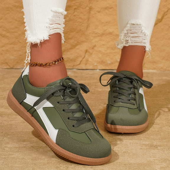 Wowcloth Retro German Trainer Sneakers for Women - Soft Sole Slip-On with Round Toe & Low-Cut Design for All-Day Comfort, Fashion-Forward Casual Shoes for Spring/Fall Walking