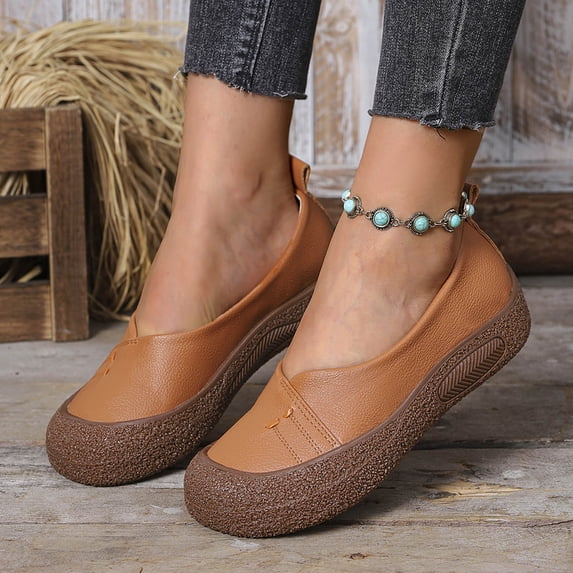 Wowcloth Retro Low-Cut Loafers for Women – Slip-On Design with Solid Color for Casual Everyday Wear