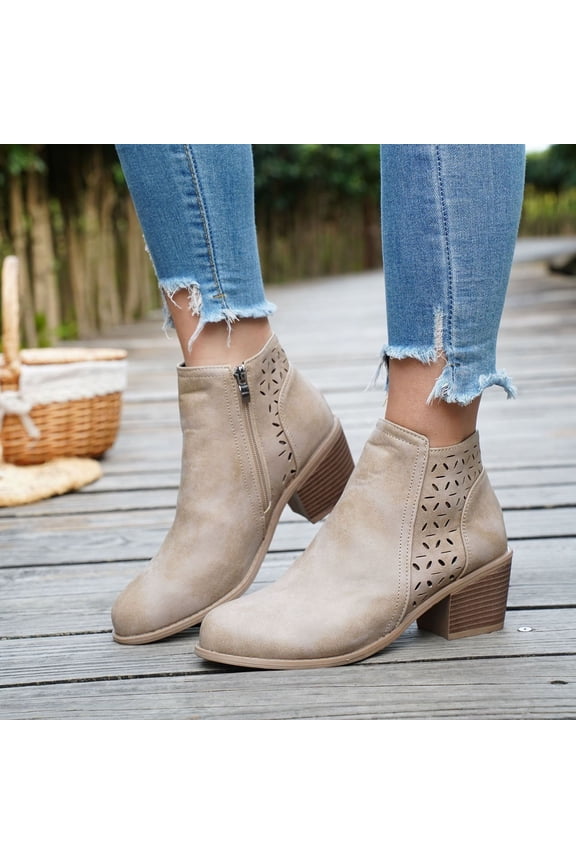 Retro Martin Boots for Women – Fashionable Autumn Winter Side Zipper Ankle Boots with Chunky Heel & Cut-Out Design for Casual Outfits