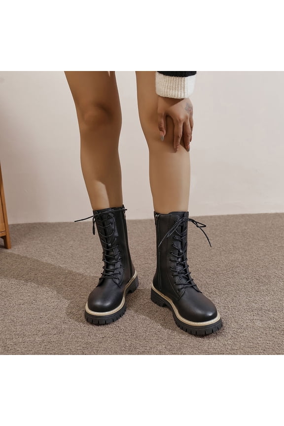 Round Toe Ankle Boots for Women – Zipper & Lace-Up Closure with Chunky Platform & Wide Width, Winter Comfort & Block Heel Design for Casual Everyday Wear