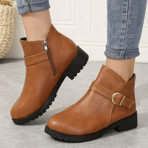 Wowcloth Side Zipper Ankle Boots for Women - Convenient Slip-On Design with Secure Fit for Casual Everyday Wear & Urban Street Style