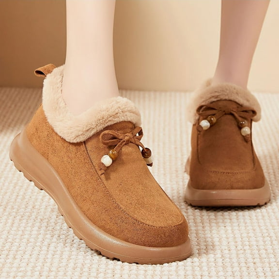 Wowcloth Snow Boots for Women – Chunky Bow-Trimmed Suede Slip-On Warm Lined Winter Shoes with Non-Slip Sole for Fashionable Cold-Weather Casual Footwear