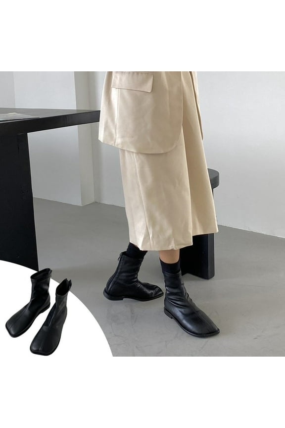 Square Toe Flat Boots for Women – Minimalist Rear Zipper Design with Slip-On Comfort for Casual Everyday Footwear