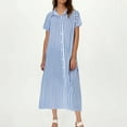 thumbnail image 1 of Wowcloth Striped Lapel Button Down Shirt Dress,Summer Casual Button up Short Sleeve Long Shift Dress, 1 of 8
