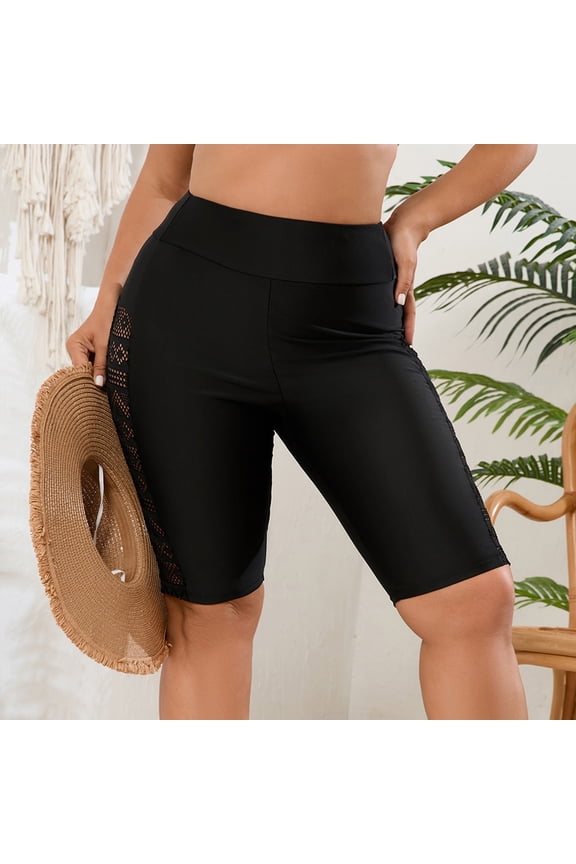 Swim Shorts for Woman with Mesh Panel, Solid Color, Slimming High-Waisted Design for Beach, Pool and Vacation