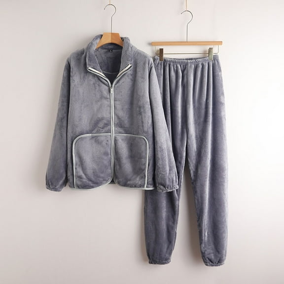 Wowcloth Unisex Casual Flannel Pajama Set, Solid Color Fashion with Plush Fleece Lining, Warm and Cozy Long Sleeve Pants for Home Lounging and Winter Sleep