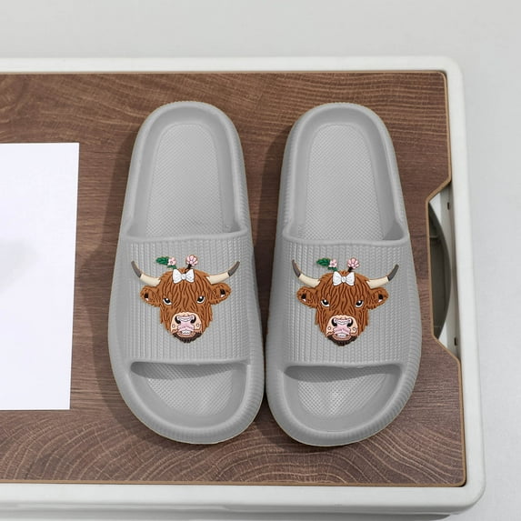 Wowcloth Unisex Couple Cartoon Cow Print Slippers - Thick Soft Sole Cozy Indoor House Shoes for Home Comfort