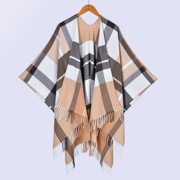 Wowcloth Unisex Scottish Plaid Fringe Shawl Cape with Split Design, Classic Fall/Winter Style, Warm and Cozy for Daily and Outdoor Wear