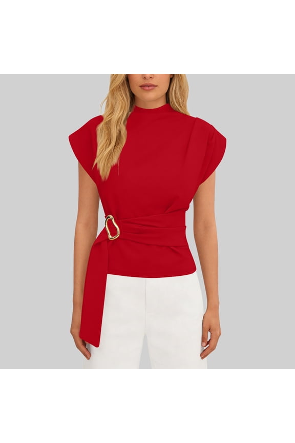 V-Neck Halter Top for Woman, Solid Color Short Sleeve with Tie Strap and Ruffle Design for Daily Wear and Summer Activities