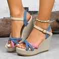 thumbnail image 1 of Wowcloth Wedge Sandals for Women – Two-Tone Round Toe Open-Toe with Crisscross Straps & Single Buckle Closure for Spring Casual Wear, 1 of 9