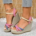 thumbnail image 1 of Wowcloth Wedge Sandals for Women – Two-Tone Round Toe Open-Toe with Crisscross Straps & Single Buckle Closure for Spring Casual Wear, 1 of 9