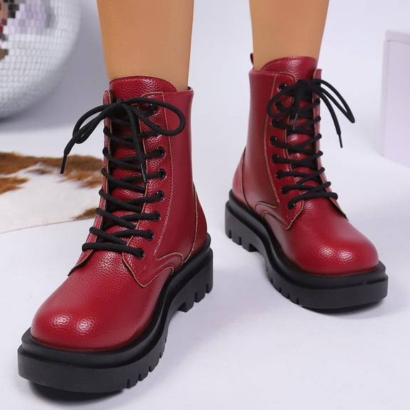 Wowcloth Winter Ankle Boots for Women – Fashion Casual Round-Toe Front Lace-Up with Chunky Low Heel & Versatile Seasonal Footwear