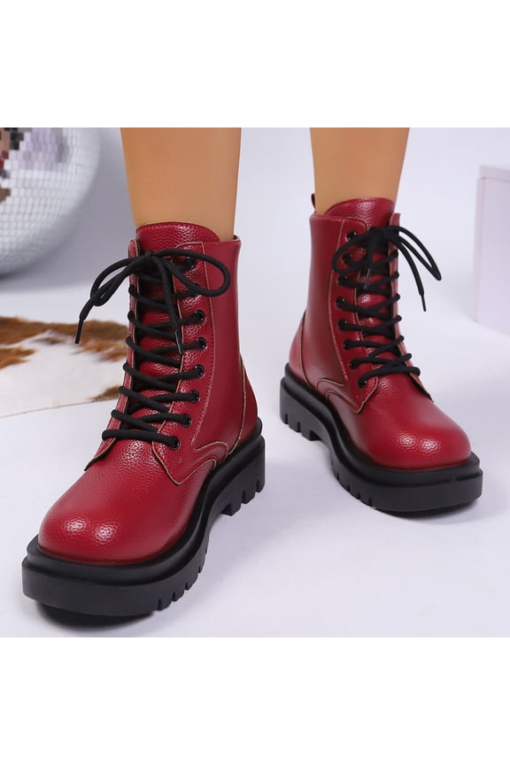 Winter Ankle Boots for Women – Fashion Casual Round-Toe Front Lace-Up with Chunky Low Heel & Versatile Seasonal Footwear