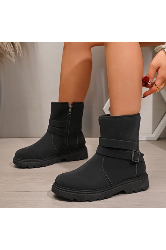 Winter Ankle Boots for Women - Fashionable Casual Round Toe Side Zipper Chunky Low Heel Lace-Up Winter Shoes for Cold Weather Outfit