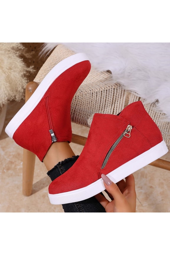 Winter Casual Ankle Boots for Women – Side Zipper Slip-On with Solid Suede Round Toe Design & Comfortable Flat Heel for Stylish Everyday Winter Footwear