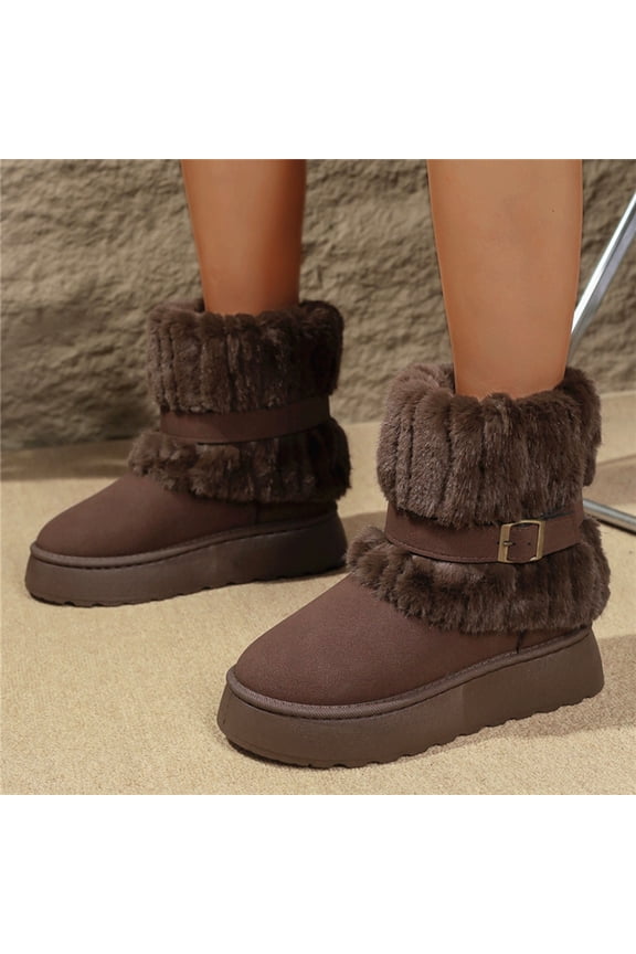 Woman's Ankle-Length Cotton Boots, Soft Sole with Plush Fur-Lined, Comfortable Warm Winter Footwear for Fashionable Casual Outings