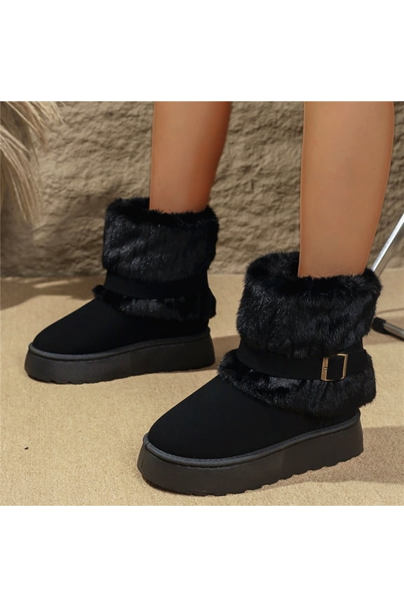Woman's Ankle-Length Cotton Boots, Soft Sole with Plush Fur-Lined, Comfortable Warm Winter Footwear for Fashionable Casual Outings