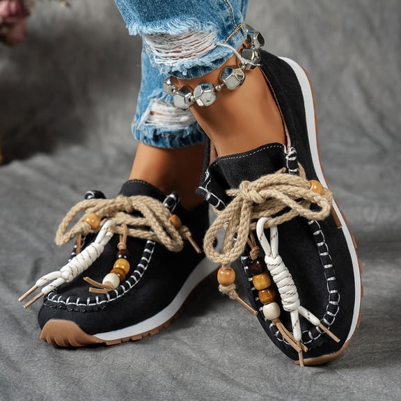 Wowcloth Woman's Bohemian Platform Sandals, Knot and Bead Decorations, Fall-Winter Fashion Multi-Color Casual Shoes for Daily Wear and Outfit Styling