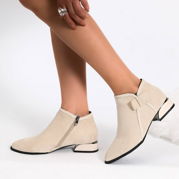 Wowcloth Woman's Casual Chunky Heel Boots, Multi-Color Classic Bow Decor Ankle Boots with Thick Sole, Autumn/Winter Trendy Low-Heel Chelsea Boots for Daily Outfits and Leisure