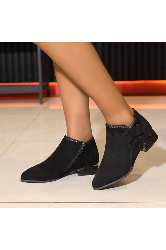 Woman's Casual Chunky Heel Boots, Multi-Color Classic Bow Decor Ankle Boots with Thick Sole, Autumn/Winter Trendy Low-Heel Chelsea Boots for Daily Outfits and Leisure