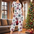 thumbnail image 1 of Wowcloth Woman's Casual Lounge Set, Relaxed Fit with Christmas Print, Round Neck Short Sleeve Button-Up Top and Pajama Pants, Soft and Breathable Loungewear for Home Relaxation and Holiday Comfort, 1 of 6