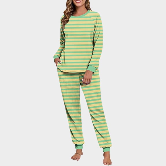 Wowcloth Woman's Casual Pajama Set, Double-Sided Wool-Blend with Printed Design, Raglan Long Sleeves and Cuffed Hem Winter Loungewear for Home and Daily Use