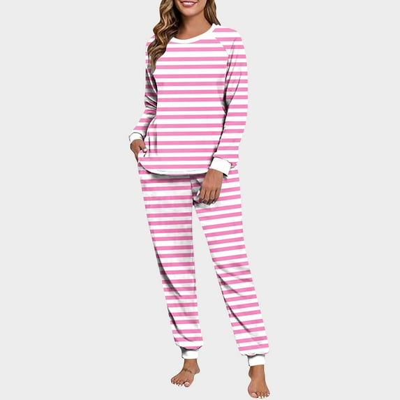 Wowcloth Woman's Casual Pajama Set, Double-Sided Wool-Blend with Printed Design, Raglan Long Sleeves and Cuffed Hem Winter Loungewear for Home and Daily Use