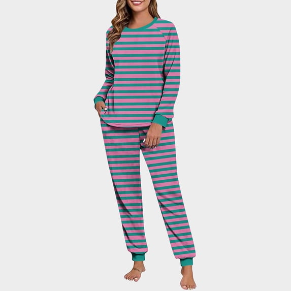 Wowcloth Woman's Casual Pajama Set, Double-Sided Wool-Blend with Printed Design, Raglan Long Sleeves and Cuffed Hem Winter Loungewear for Home and Daily Use