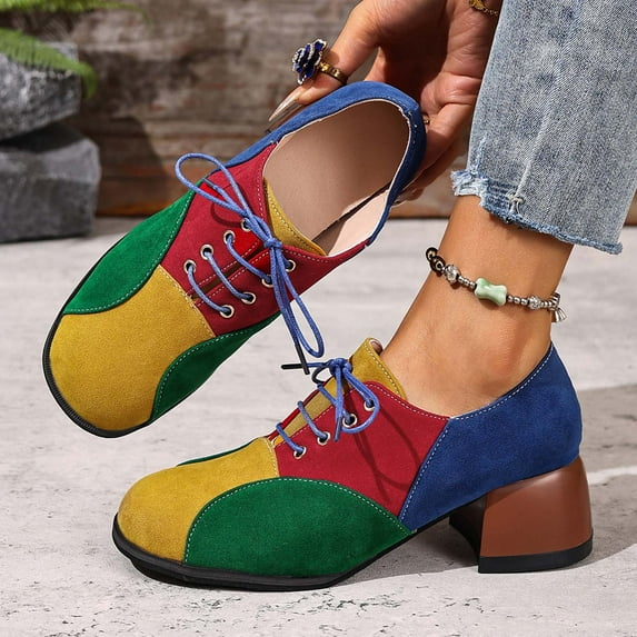 Wowcloth Woman's Casual Suede Ankle Boots, Lightweight with Low-Cut Design, Retro Color-Blocking Lace-Up for Daily and Casual Wear