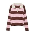 thumbnail image 1 of Wowcloth Woman's Casual Sweater, Striped with Turn-Down Collar, Pullover Long Sleeve for Daily Wear, 1 of 8