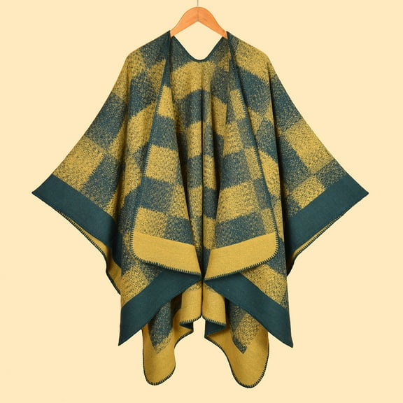 Wowcloth Woman's Classic Plaid Shawl with Split Hem, Thermal Warm Winter Cape for Fall and Daily Outwear