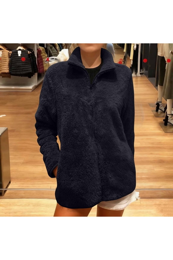 Woman's Coral Fleece Jacket, Long Sleeve with Front Zipper, Thermal Insulated for Casual Outdoor and Daily Wear