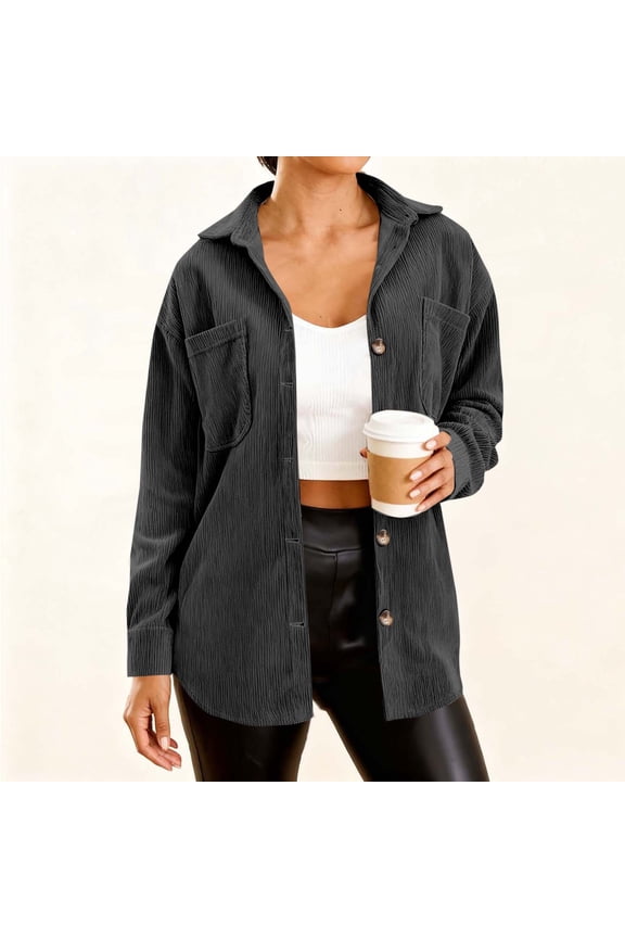 Woman's Corduroy Jacket, Fashion-Forward Casual Design with Buttoned Pockets, Warm Cold-Weather Outdoor Coat for Everyday Wear