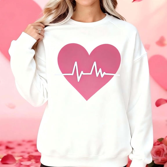 Wowcloth Woman's Crewneck Sweatshirt, Long Sleeve with Valentine Print, Soft Cotton Blend for Casual and Everyday Wear