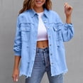 thumbnail image 1 of Wowcloth Woman's Denim Jacket, Solid Color Loose Fit with Distressed Details, Long Sleeve without Hood for Casual Daily Wear, 1 of 6