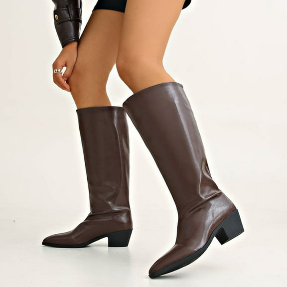 Wowcloth Woman's Fashion Casual Knee-High Boots, Solid Color Pointed Toe with Chunky Low Heel, Winter Warm Stylish Design for Daily Wear and Outing