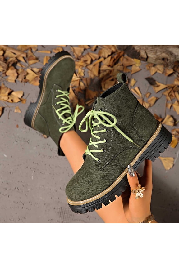 Woman's Fashion Casual Mid-Calf Boots, Round Toe with Chunky Heel, Retro Versatile Lace-Up Design for Daily Wear and Street Style