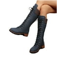 thumbnail image 1 of Wowcloth Woman's Fashion Casual Winter Boots, Solid Color Retro Front Lace-Up Western Style Mid Heel, High Shaft Versatile Design for Winter Outfits and Daily Wear, 1 of 9