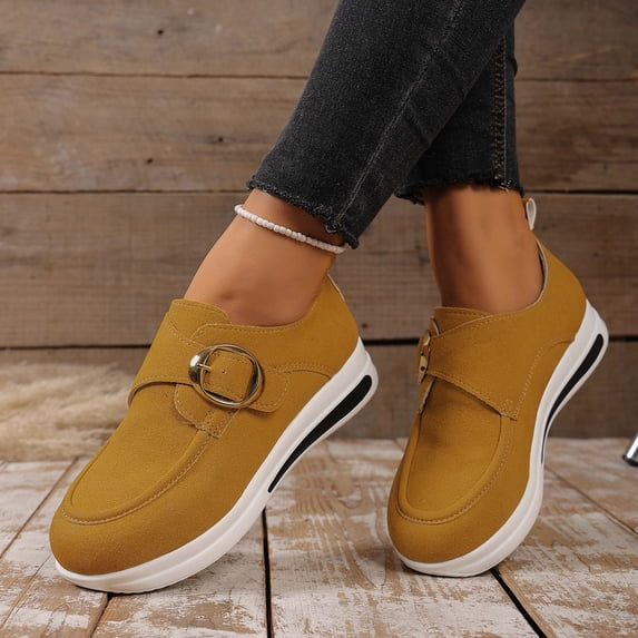Wowcloth Woman's Flat Shoes, Multi-Color with Buckle Closure and Thick Sole, Comfortable Height-Increasing Design for Daily Wear and Autumn Winter Seasons