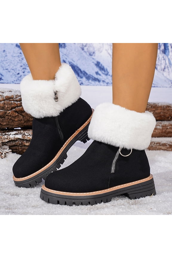 Woman's Fleece Ankle Boots, Versatile Stylish Solid Color with Low Heel, Warm Comfortable Elevated Design for Autumn Winter Daily Wear and Fashion Outfits