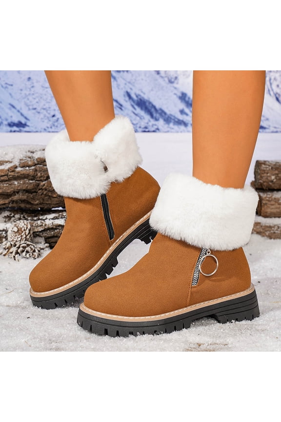Woman's Fleece Ankle Boots, Versatile Stylish Solid Color with Low Heel, Warm Comfortable Elevated Design for Autumn Winter Daily Wear and Fashion Outfits